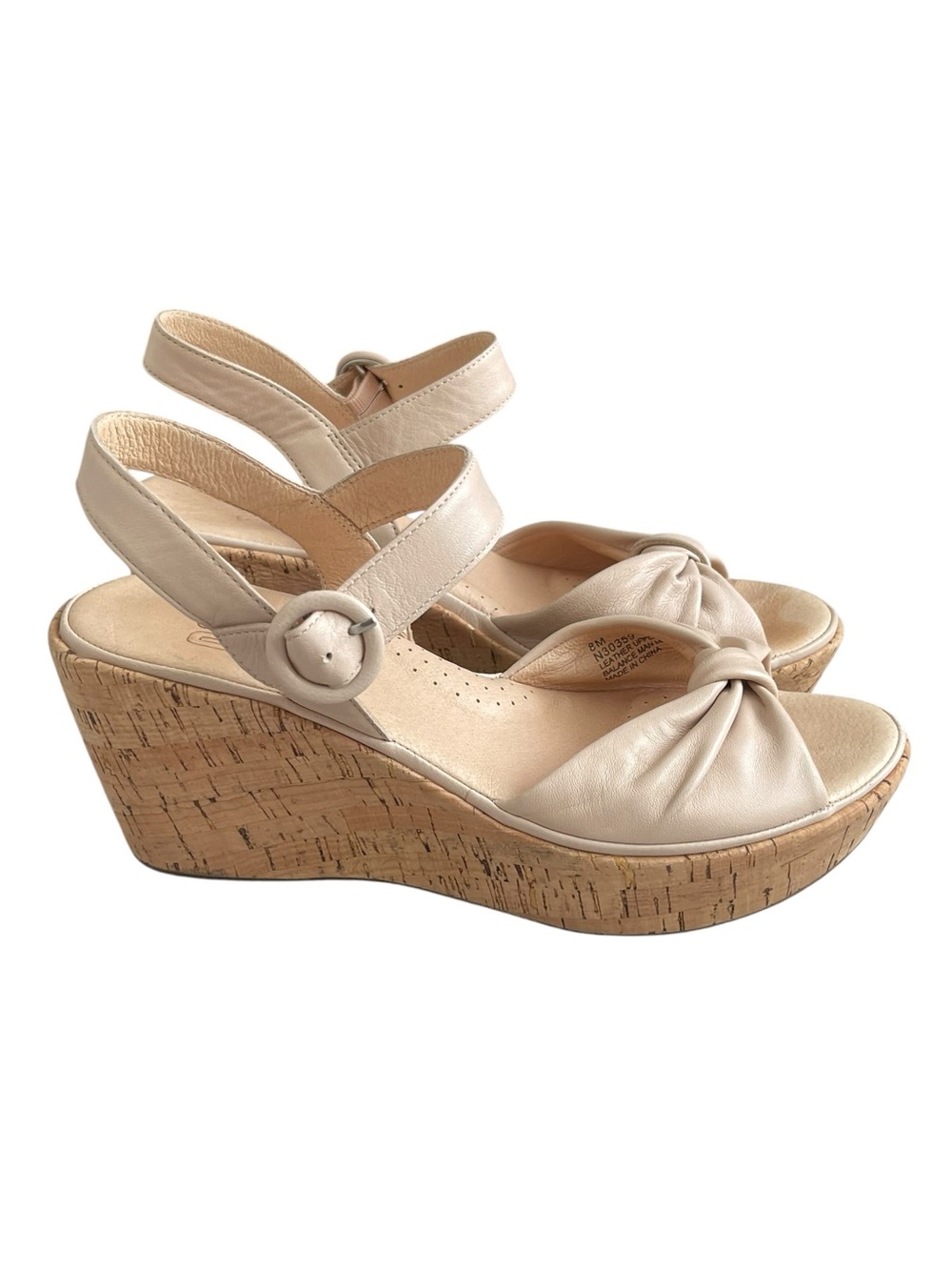ONO Caul Beige Knot Front Cork Wedge Leather Sandals Women’s Size 8